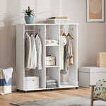 Armoire penderie meuble de rangement mobile 6 roulettes 120 x 40 x 128 cm en bois blanc