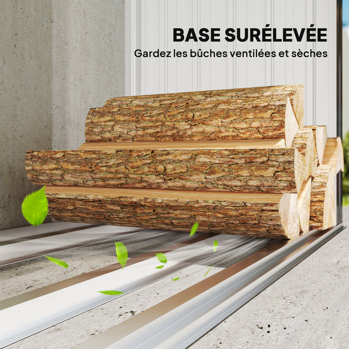 Abri-bûches couvert support pour bois de chauffage plancher surélevé toit incliné, acier galvanisé 150x66,5x150cm gris