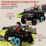 Voiture électrique enfant buggy électrique enfant 2 moteurs 12 V 3 vitesses remorque arrière 122L x 62,5l x 65H cm noir
