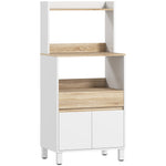 Meuble micro onde, buffet cuisine avec placard tiroir étagère supérieur, 60 x 40 x 131 cm chêne et blanc