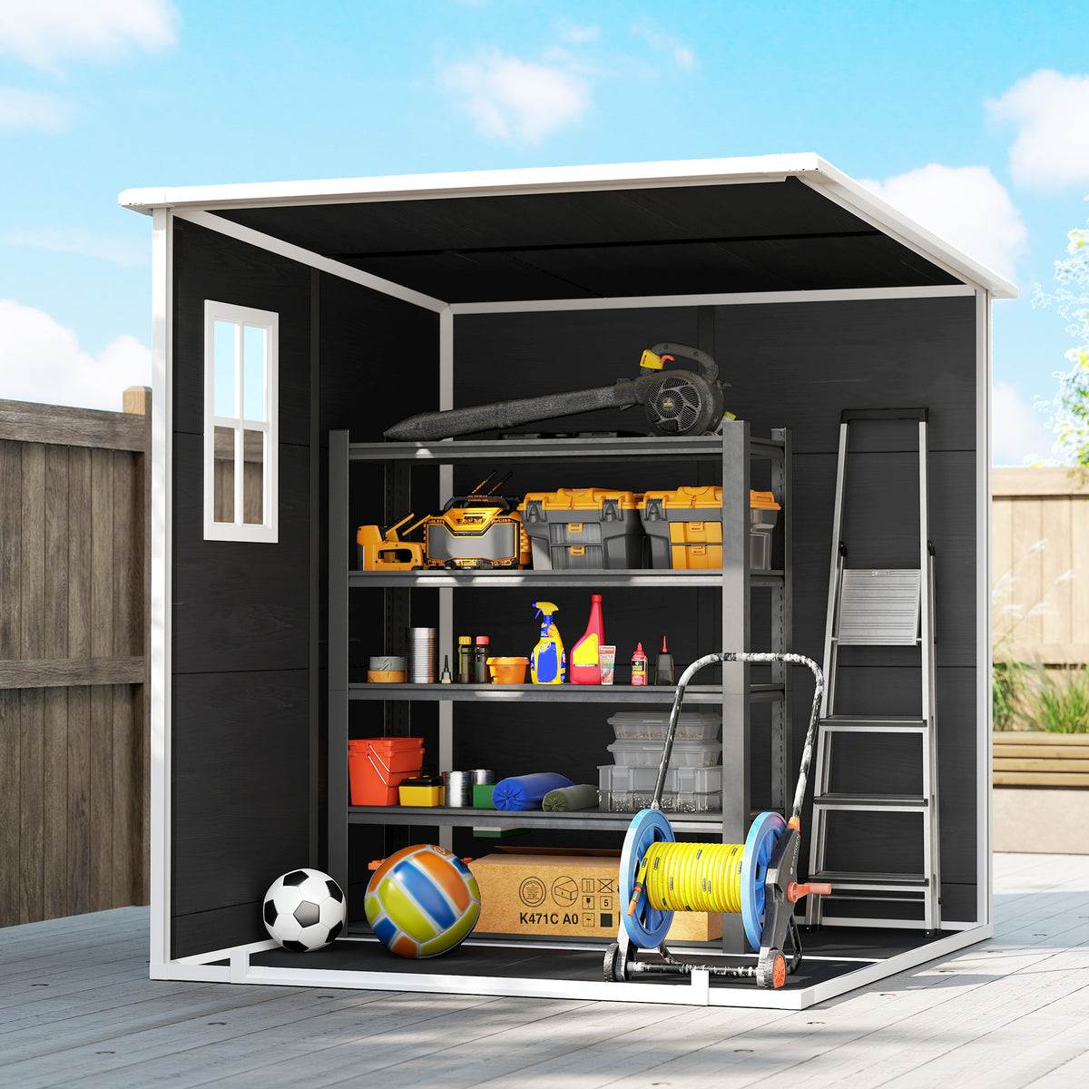 Abri de Jardin en Résine Cabanon de Rangement Double Porte 3 Fenêtres et 2 Aérations Anti-UV avec Plancher 3,3 m² Gris