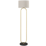 Lampadaire abat-jour en lin douille E27 style moderne interrupteur à pied pour salon et chambre 156 cm doré et noir