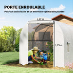 Serre tunnel de jardin 7m², serre de jardin tunnel avec porte et 6 fenêtres, bâche PE 140 g/m² 350 x 200 x 200 cm blanc