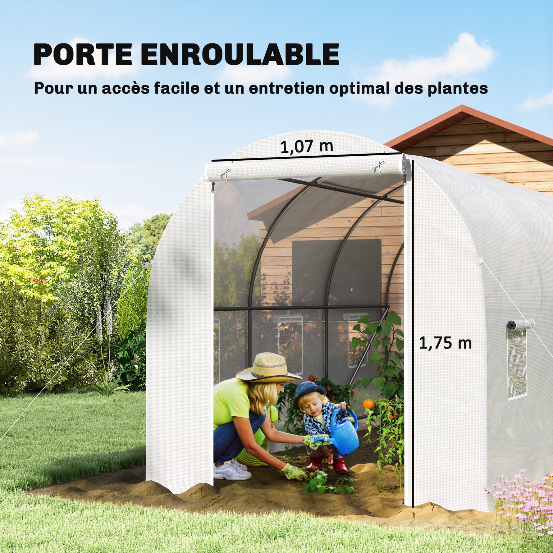 Serre tunnel de jardin 7m², serre de jardin tunnel avec porte et 6 fenêtres, bâche PE 140 g/m² 350 x 200 x 200 cm blanc
