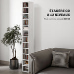 Estantería para CD y DVD con 12 compartimentos, capacidad máx. 204 CD, 21 x 20 x 175 cm, blanco