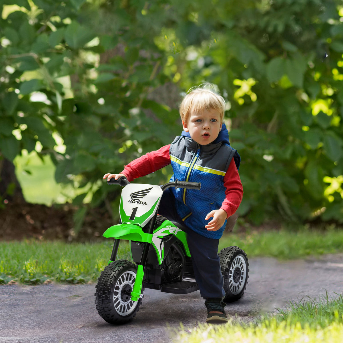 Moto cross éléctrique pour enfant licence Honda CRF450RL 3 roues batterie 6V enfants 18-36 mois vert