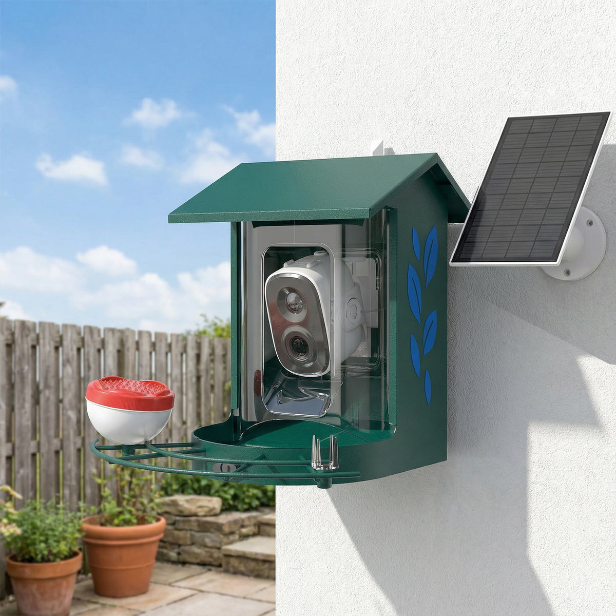 Mangeoire à Oiseaux avec Caméra 2K Solaire 2,5L 142°, Identification IA 16000+, App, IP65, SD 32 Go, 30x34,5x26,3cm Vert