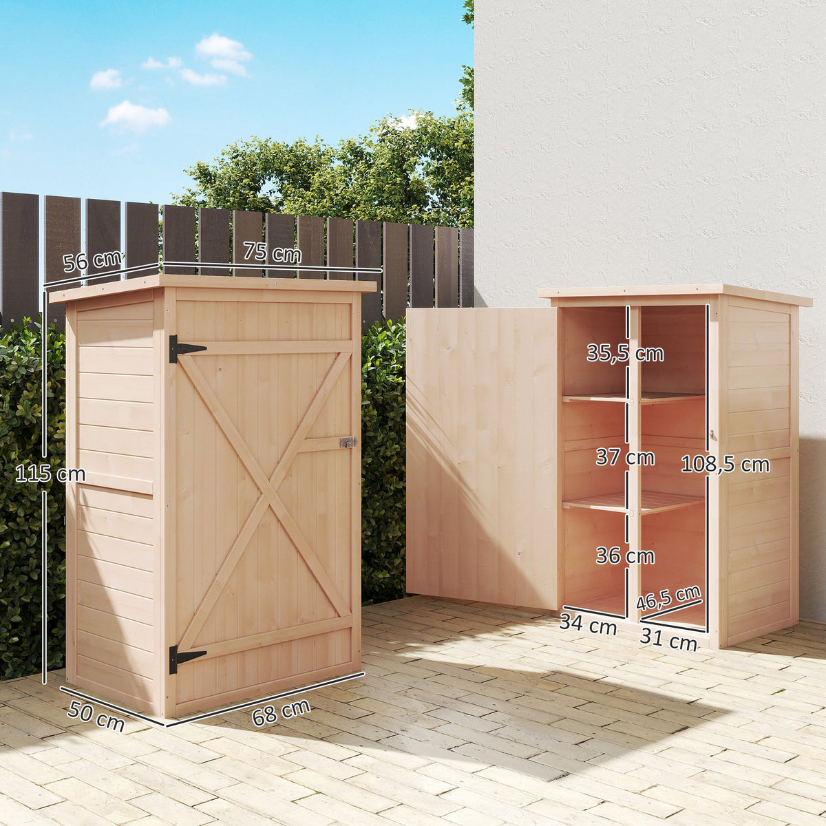 Armoire abri de Jardin Remise pour Outils Bois de Sapin pré-huilé Toit bitumé incliné - Grande Porte