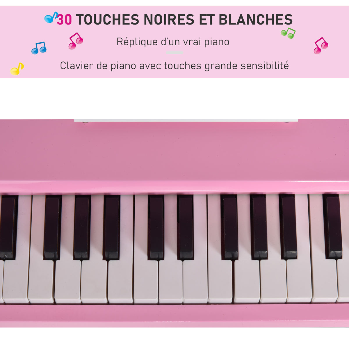 Kinder-Flügel aus Holz Kinderklavier 30 Tasten - inkl. Hocker und Notenständer - Musikinstrument - MDF rosa