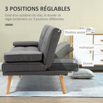 Canapé convertible 3 places, canapé-lit rembourré avec dossier réglable 3 niveaux, 2 coussins et 2 porte-gobelets intégrés, tissu de lin, pour salon, chambre d'amis, petit espace, gris foncé