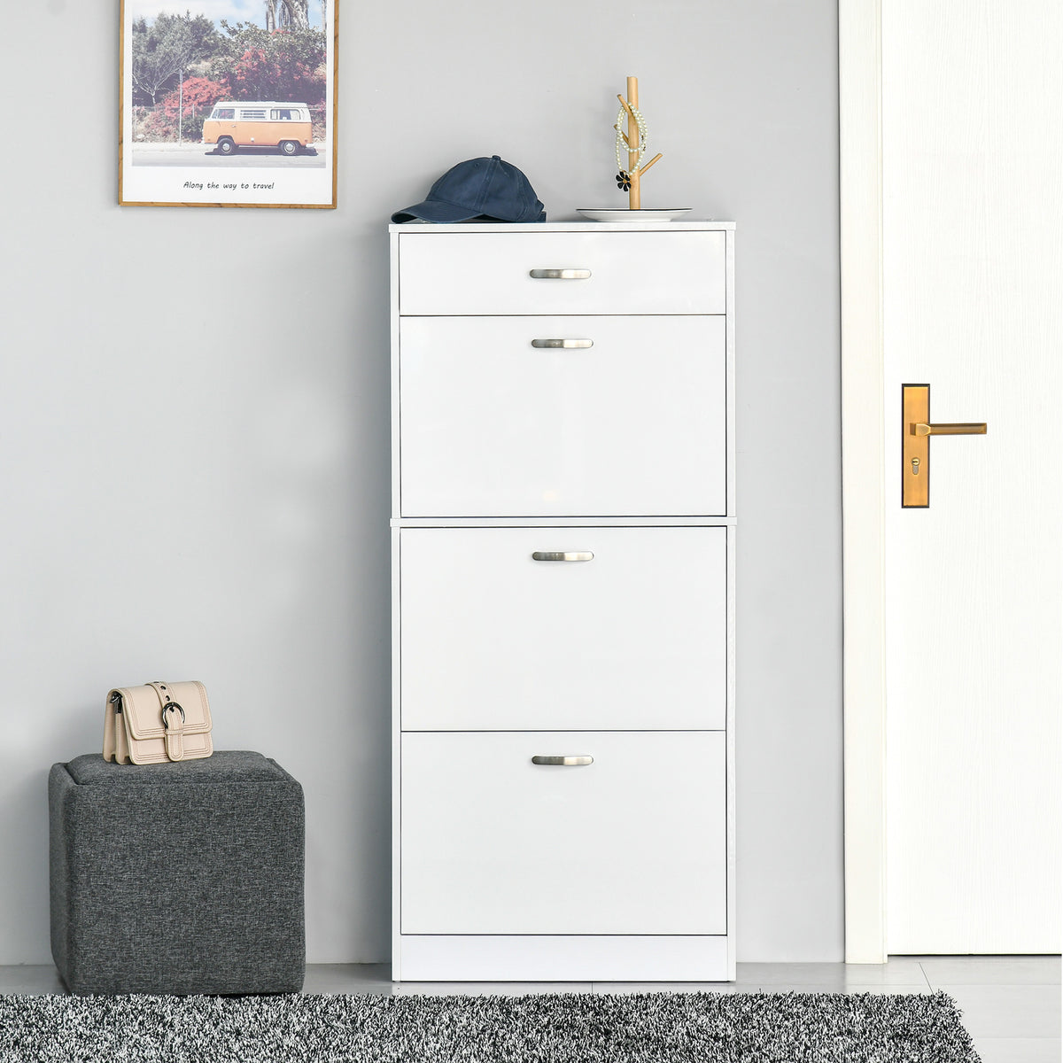 Scarpiera - 3 ante a ribalta e cassetto scorrevole - dim. 62L x 24P x 135A cm Bianco