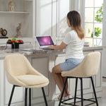 Lot de 2 tabourets de bar en tissu velours côtelé, chaises de bar avec dossier courbé, repose-pieds, 49x52x88cm, beige