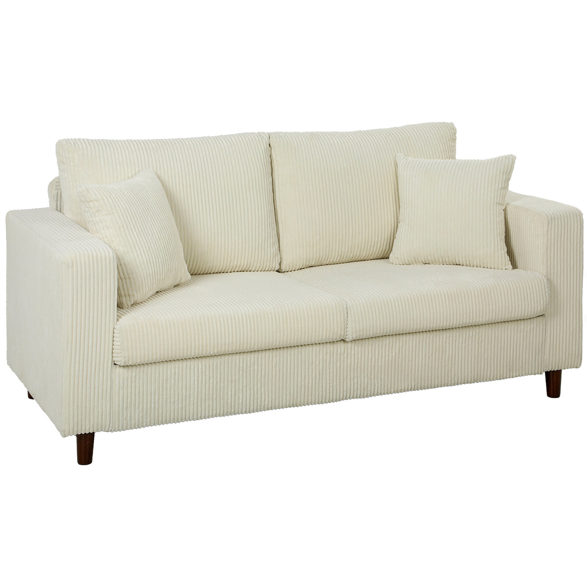 Canapé 2 Places en Velours Côtelé, Canapé de Salon Moderne 170 cm, Assise Large, Coussin à Ressorts, Crème