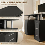 Bureau d'ordinateur, bureau informatique 120 x 55 cm avec plateau pour clavier, 3 tiroirs, pour chambre, domicile, noir