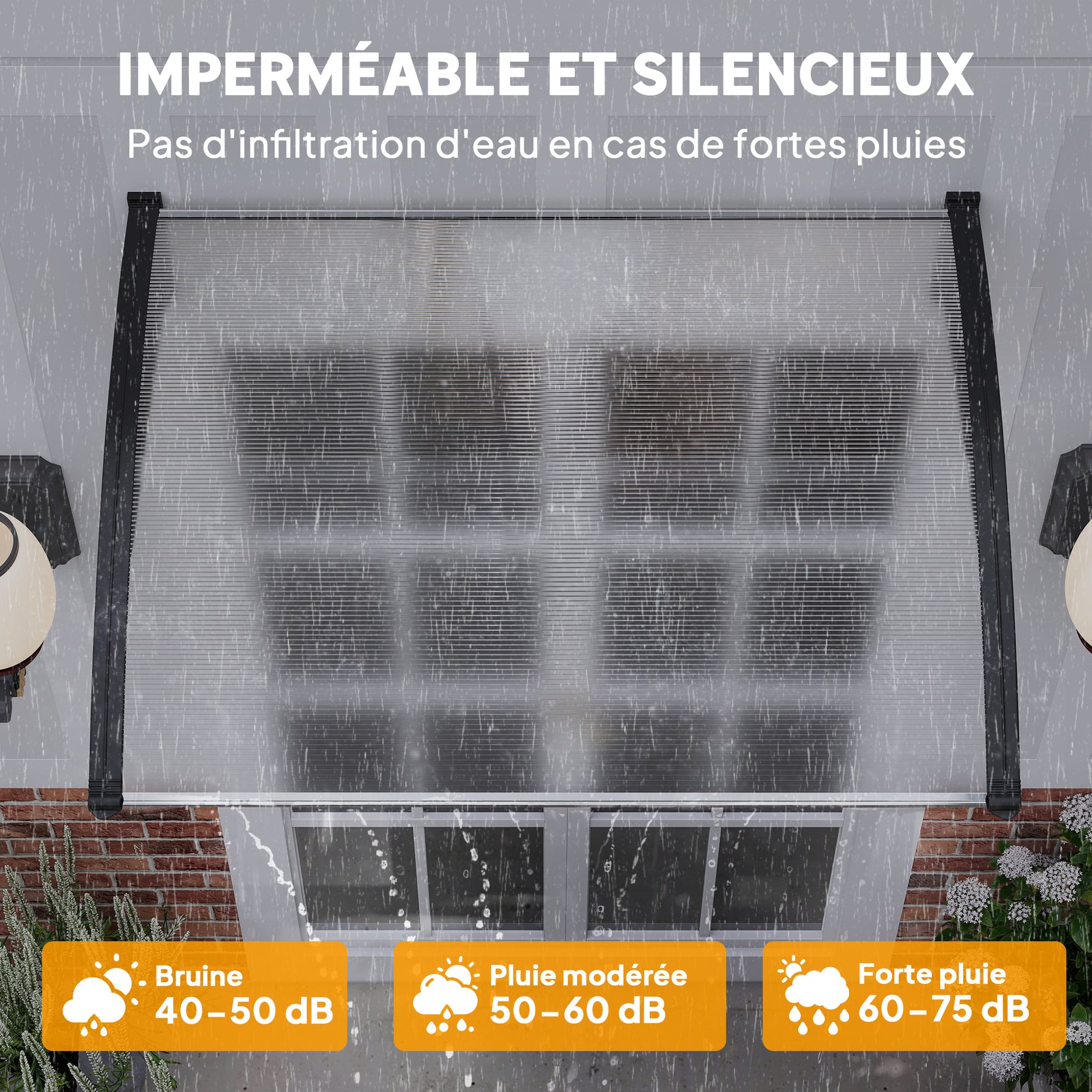 Auvent de porte d'entrée toit marquise en polycarbonate protection contre pluie neige UV 90 x 122 cm, transparente