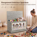 Coffre de Rangement, Banc de Rangement avec Couvercle Rabattable et Charnières de Sécurité, 80 x 40 x 45 cm, Gris