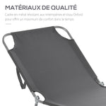 Bain de Soleil transat Pliable Dossier réglable Multipositions métal et Polyester Gris