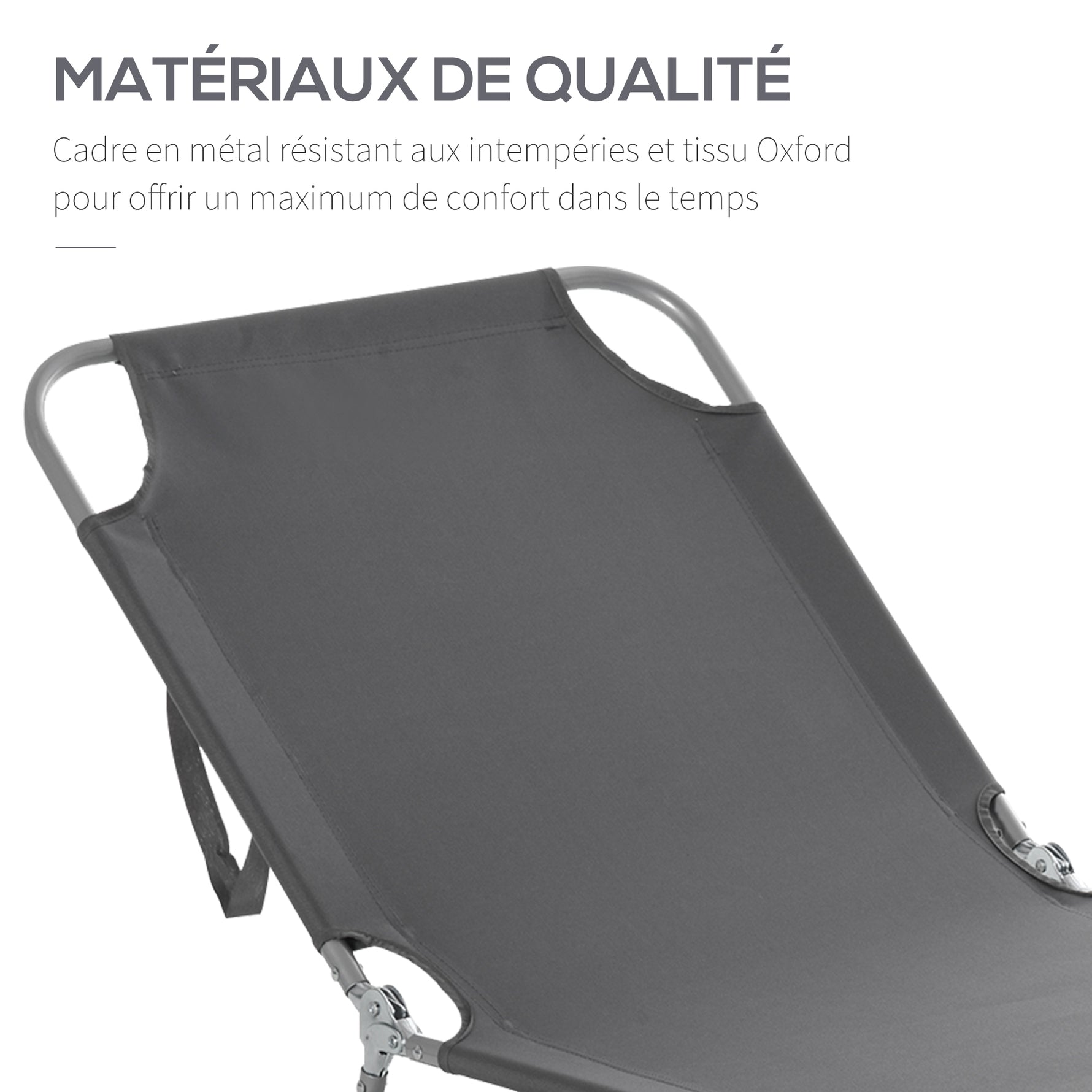 Bain de Soleil transat Pliable Dossier réglable Multipositions métal et Polyester Gris