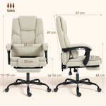 Chaise Bureau Ergonomique, Fauteuil de Bureau avec Dossier Inclinable, Hauteur Réglable, 65x67x111-119cm, Beige