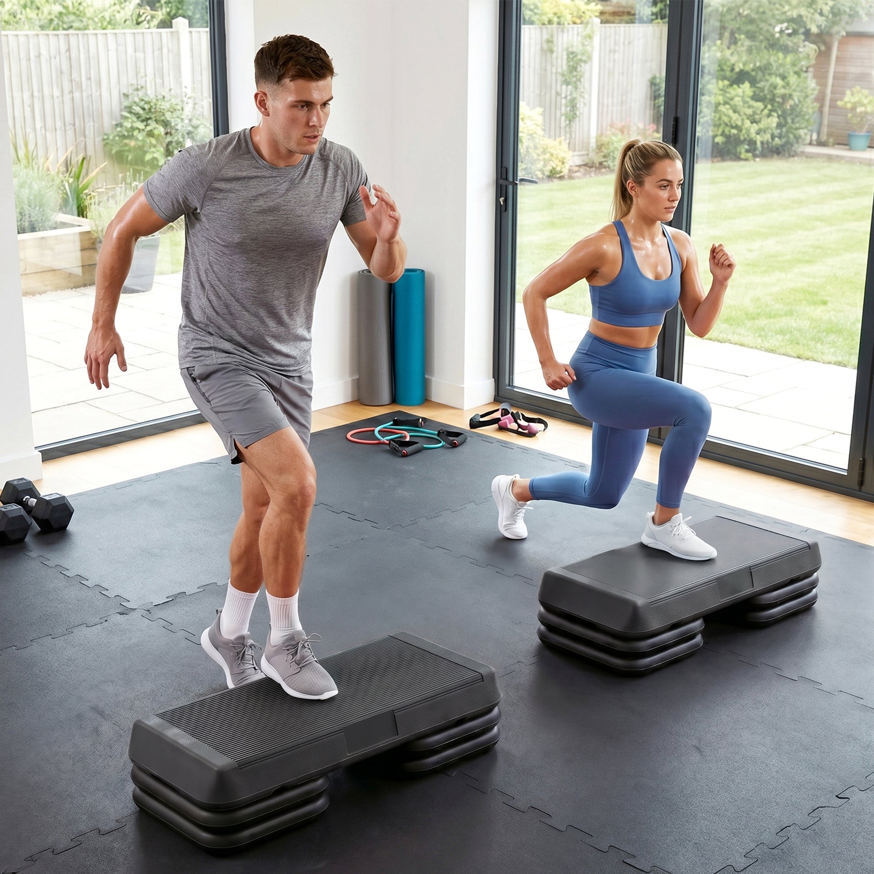 Stepper aérobic fitness hauteur réglable 3 niveaux 10/15/20 cm surface antidérapante plastique, gris