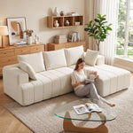Canapé d'angle 256 cm avec méridienne, canapé-lit 3 places en chenille forme de L, assise et accoudoirs larges, beige-9