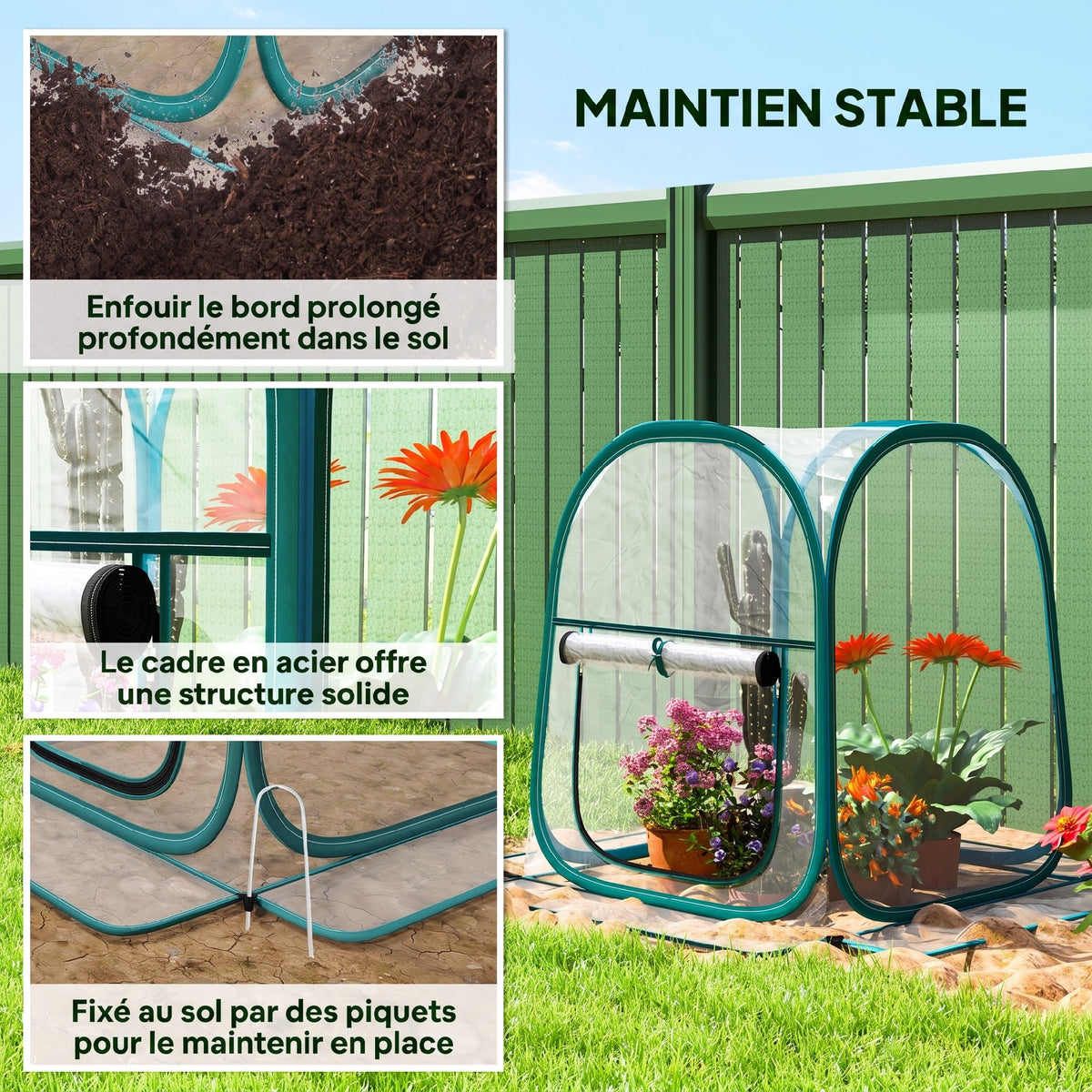 Mini serre de jardin, mini pop up serre en PVC transparent, pour intérieur ou extérieur, pour légume, 70 x 70 x 80 cm