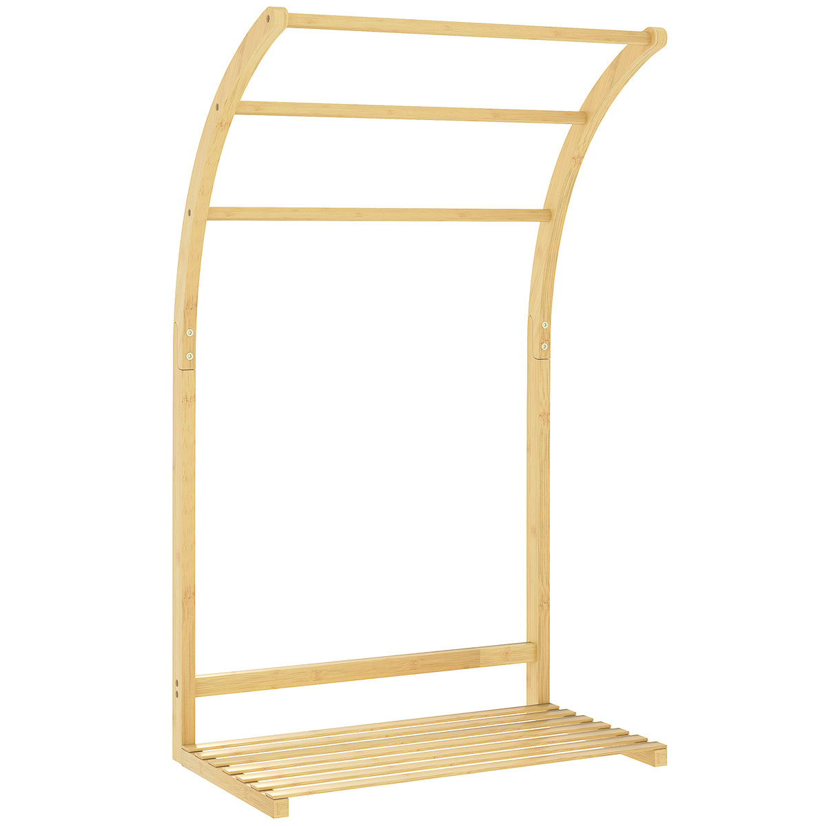 Porte-serviettes en bambou 3 barres avec étagère de rangement, pour la salle de bains et la buanderie, finition naturel