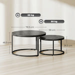 Lot de 2 tables basses gigognes empilable design industriel pieds en métal noir