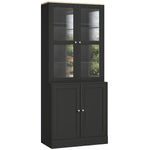 Bibliothèque vitrine, meuble de rangement à 6 niveaux avec 4 portes dont 2 en verre trempé, étagères réglables, noir