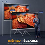 Écran de projection 100 pouces avec support trépied hauteur réglable, écran 4K HD 16:9