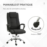 Fauteuil de bureau à roulettes chaise manager ergonomique pivotante hauteur réglable lin noir