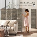 Paravent intérieur en bois 4 panneaux séparateur de pièce pliable pour salon chambre 180 x 180 cm chêne foncé