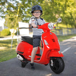 Vespa Scooter Moto électrique Enfants 6 V dim. 102L x 51l x 76H cm Musique MP3 Port USB klaxon Phare feu AR Rouge