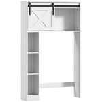 Meuble de rangement au-dessus des toilettes avec porte coulissante, Meuble étagère dessus WC, étagère réglable, blanc