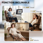 Chaise bureau ergonomique, fauteuil de bureau avec dossier inclinable, hauteur réglable, 65x67x111-119cm, marron