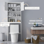 Meuble WC dessus de toilette armoire de rangement de salle de bain avec niches placard à double porte étagère réglable