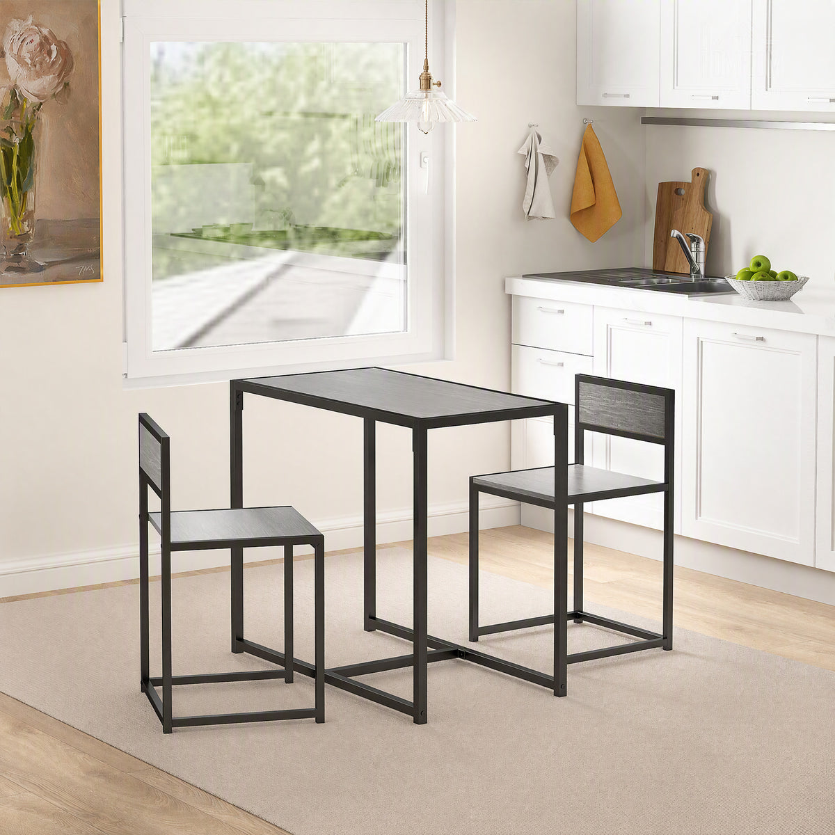 Conjunto de mesa y sillas, mesa de comedor de 3 piezas con 2 sillas apilables, para cocina, salón, hogar, gris