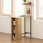 Table Haute Mange Debout, Table de Bar avec 3 Étagères de Rangement et Pieds en Métal, 112x50x106cm, Bois Naturel