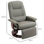 Fauteuil relax inclinable repose-pieds réglable pivotant 360° piètement bois revêtement PU respirant et doux gris