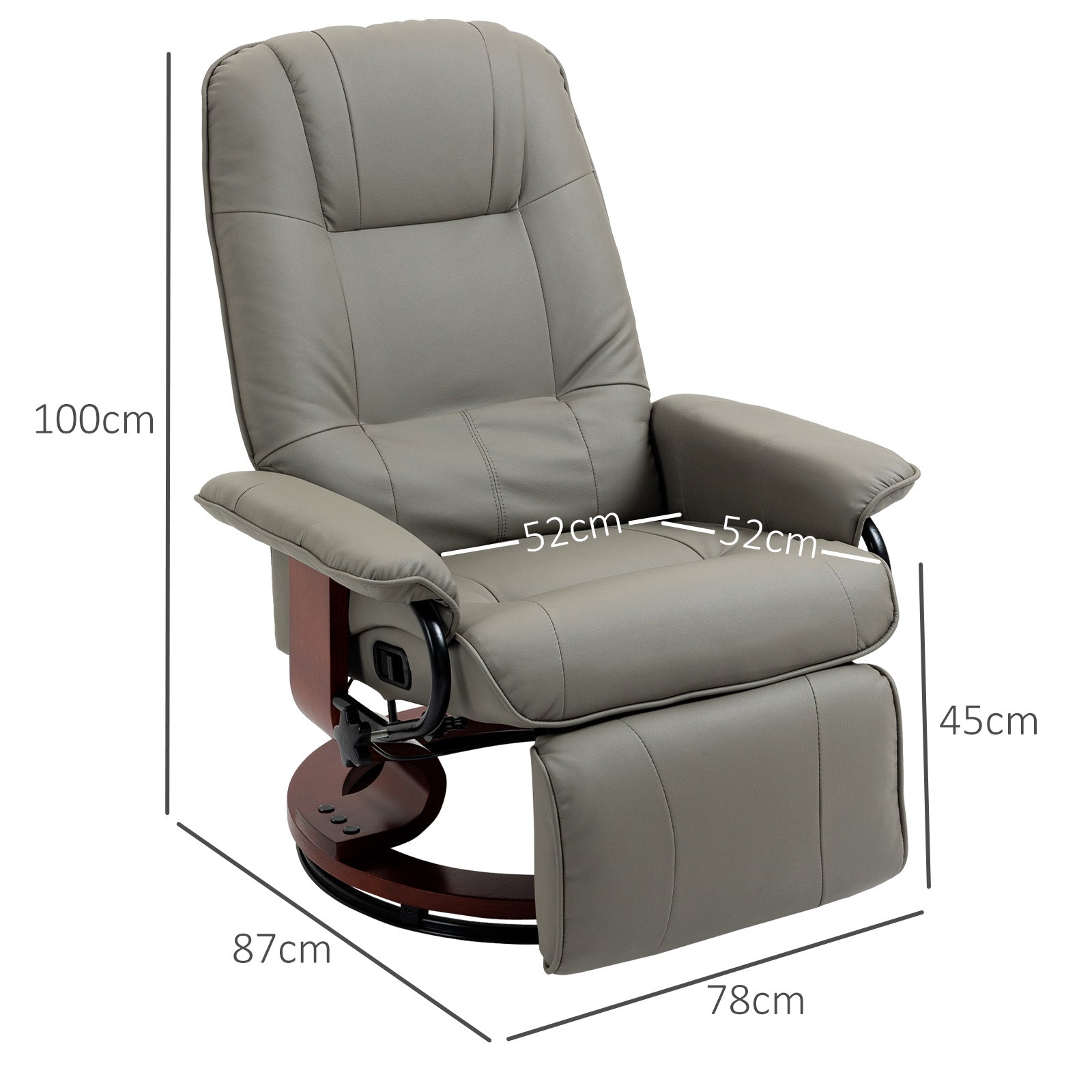 Fauteuil relax inclinable repose-pieds réglable pivotant 360° piètement bois revêtement PU respirant et doux gris