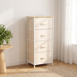 Commode 4 tiroirs en tissu, meuble de rangement avec 4 poches, 2 crochets, structure en acier, 45 x 30 x 94,5 cm, Beige