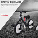 Bicicletta per bambini 2 in 1, balance bike con rotelle e pedali rimovibili, ruote da 12", altezza sella regolabile per bambini dai 2 ai 5 anni, acciaio, nero