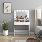 Coiffeuse avec miroir Hollywood, tiroirs, 3 modes d'éclairage, 10 ampoules, 80 x 40 x 135 cm, blanc