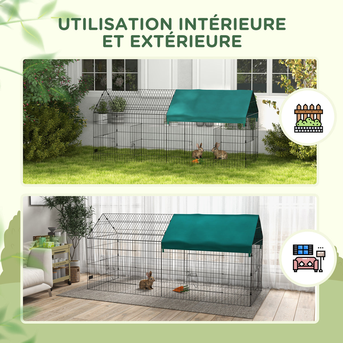 Parque recinto modular de acero con lona para conejos, roedores y animales pequeños, interior y exterior, 220L x 85An x 103Al cm