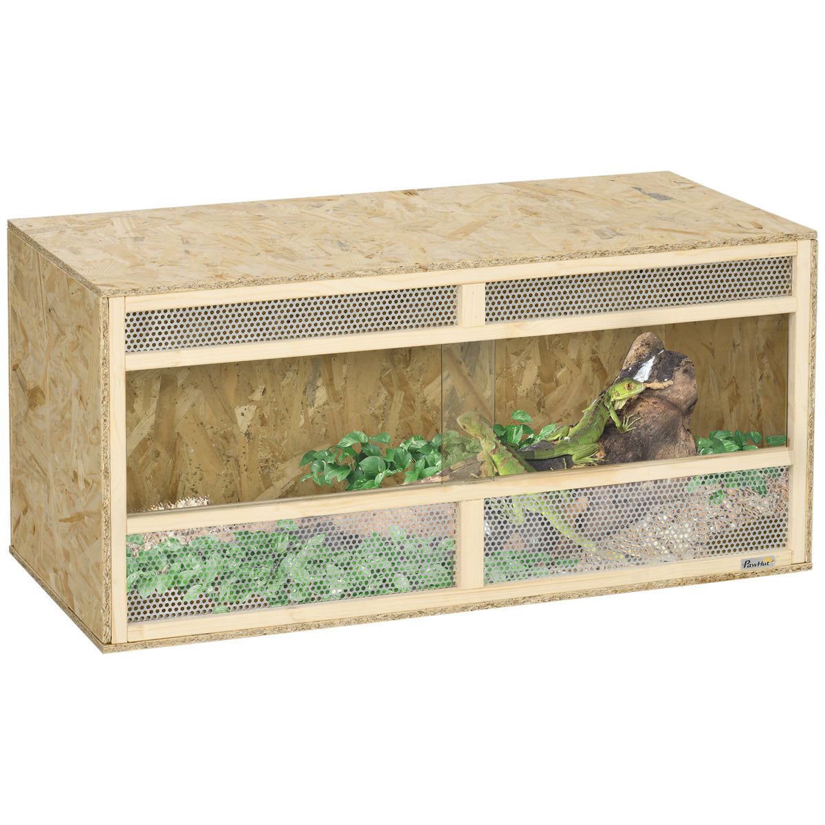 Terrario in legno OSB per rettili con porta scorrevole in vetro - 100 x 47 x 47 cm naturale