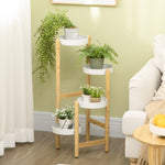 Support pour plantes étagère à fleurs à 4 niveaux en bambou et métal pour extérieur intérieur 28 x 28 x 80 cm blanc