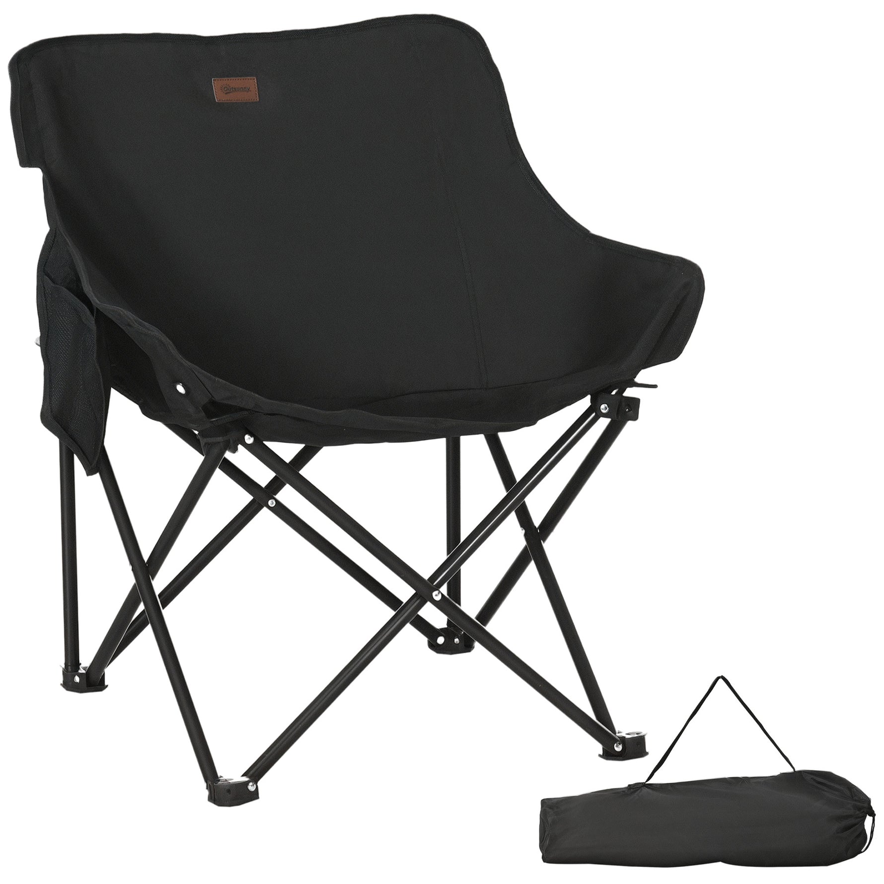 Chaise de camping pliable avec sac de transport et pochette latérale compact ultra légère noir