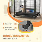 Cage pour chien cage de transport sur roulettes avec support de gamelle plateau amovible 2 portes verrouillables
