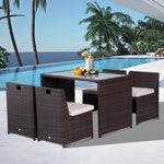Ensemble salon de jardin encastrable 4 chaises monoblocs avec coussins déhoussables et table résine tressée