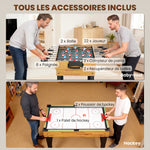 Table multijeux 13 en 1, table de jeu baby-foot, billard, ping-pong, 121x109x80cm, pour enfants et adultes, noyer clair